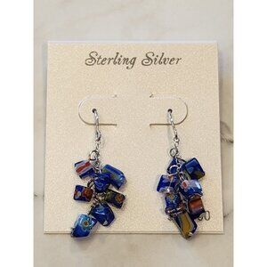 Sterling Silver Colorful Millefiori Glass Bead Dangle Earrings
